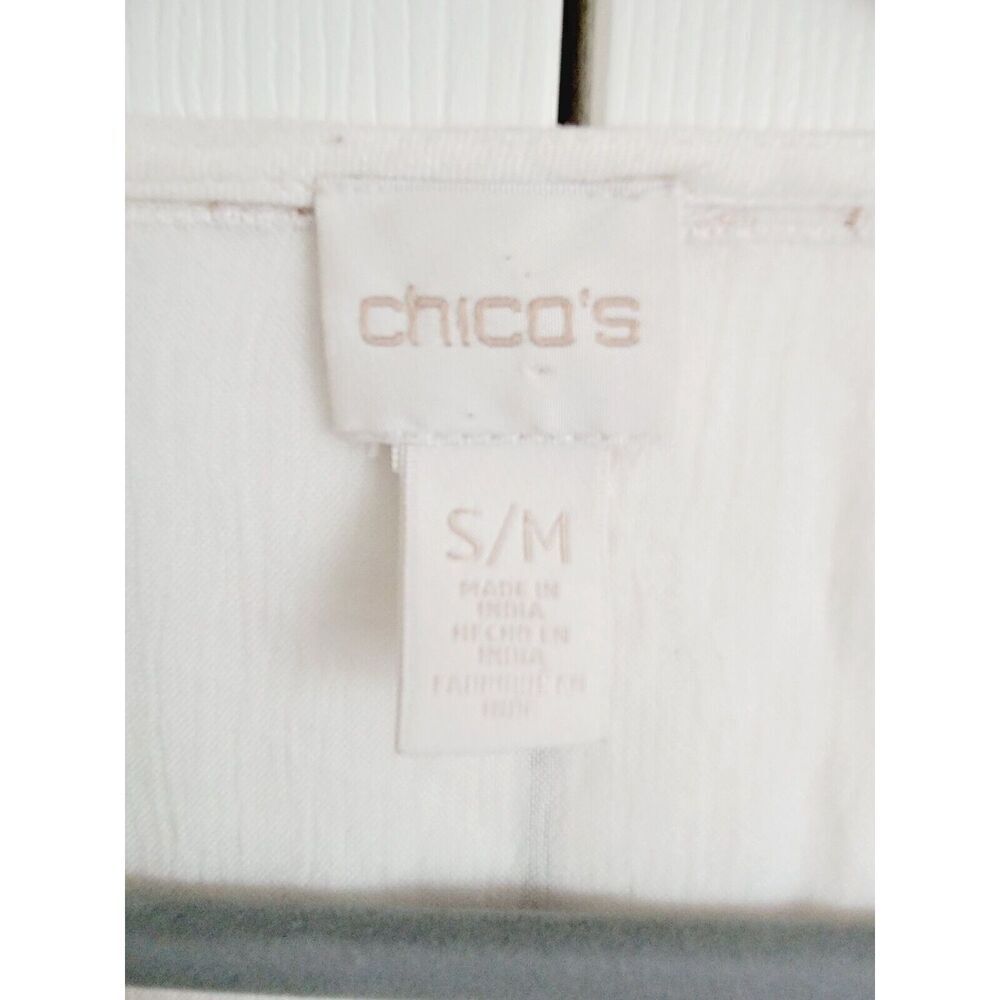 Chico's S/M Embroidered Poncho Top Boho Flowy Cream Size 8-10 Beaded - Picture 7 of 10